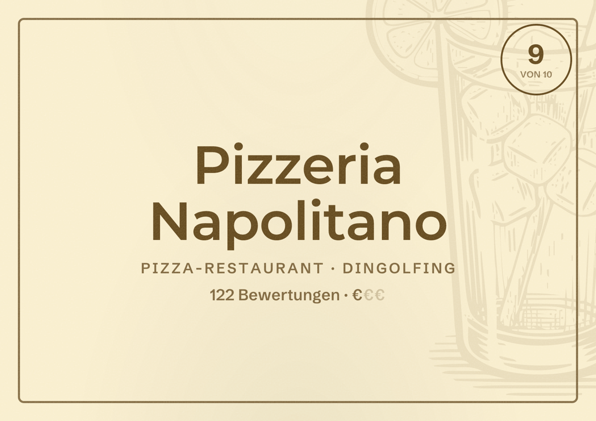 Illustriertes Poster von Pizzeria Napolitano, Pizza-Restaurant in Dingolfing: Bewertung 9 von 10 aus 122 Bewertungen, Preisniveau €