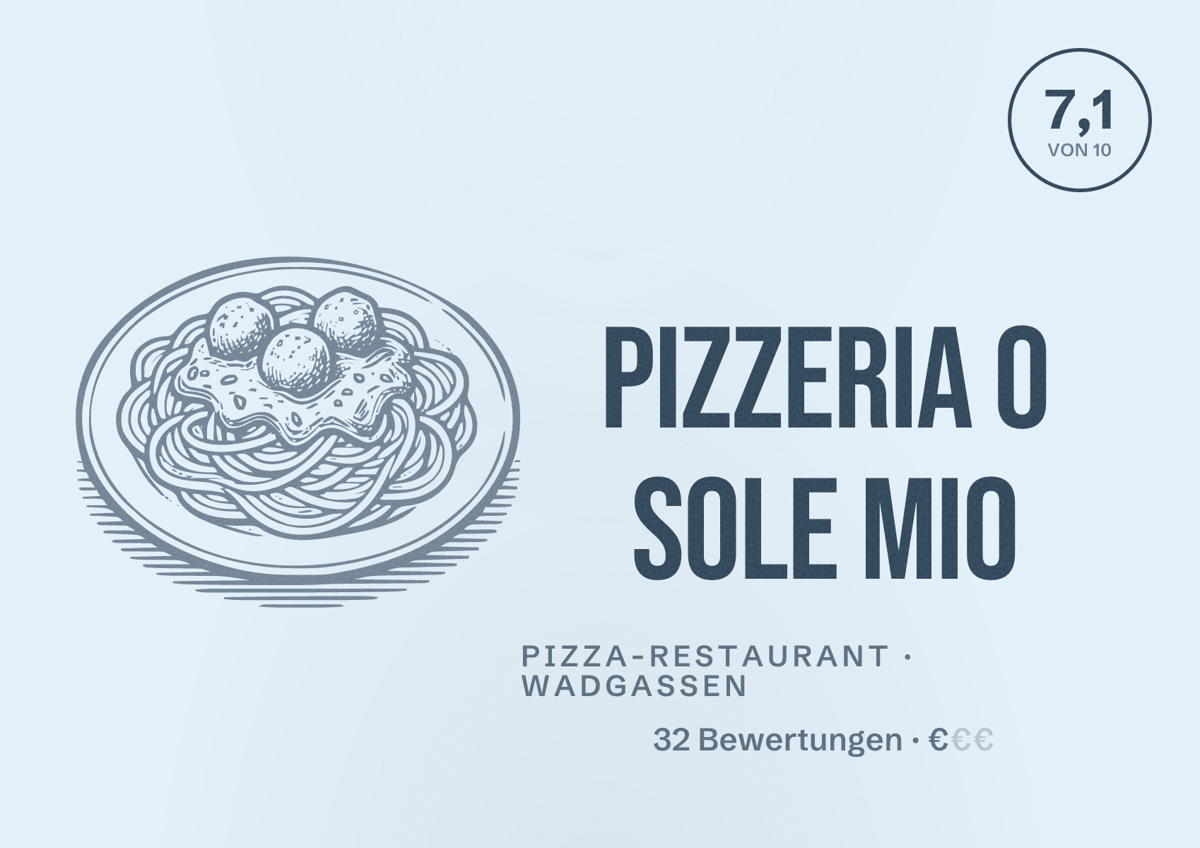 Illustriertes Poster von Pizzeria O Sole Mio, Pizza-Restaurant in Wadgassen: Bewertung 7,1 von 10 aus 32 Bewertungen, Preisniveau €