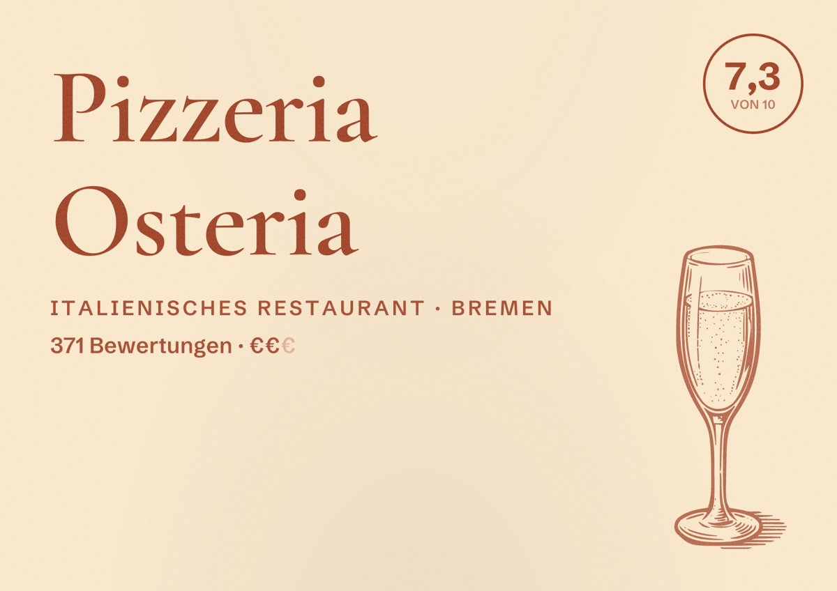 Illustriertes Poster von Pizzeria Osteria, Italienisches Restaurant in Bremen: Bewertung 7,3 von 10 aus 371 Bewertungen, Preisniveau €€