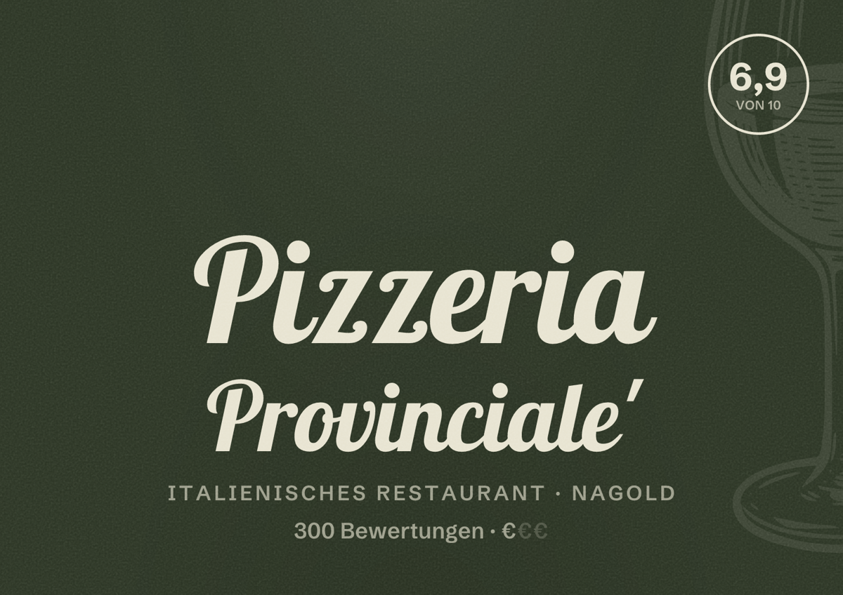 Illustriertes Poster von Pizzeria Provinciale', Italienisches Restaurant in Nagold: Bewertung 6,9 von 10 aus 300 Bewertungen, Preisniveau €