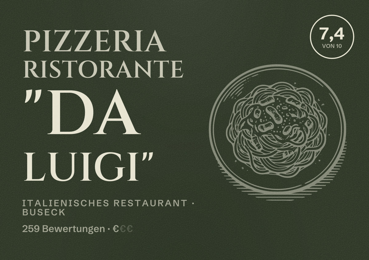 Illustriertes Poster von Pizzeria Ristorante "Da Luigi", Italienisches Restaurant in Buseck: Bewertung 7,4 von 10 aus 259 Bewertungen, Preisniveau €