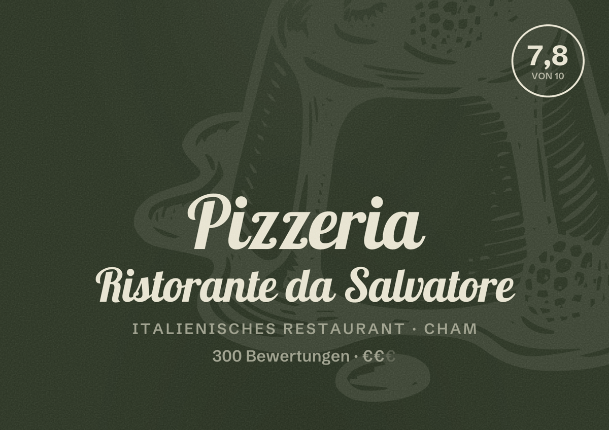 Illustriertes Poster von Pizzeria Ristorante da Salvatore, Italienisches Restaurant in Cham: Bewertung 7,8 von 10 aus 300 Bewertungen, Preisniveau €€