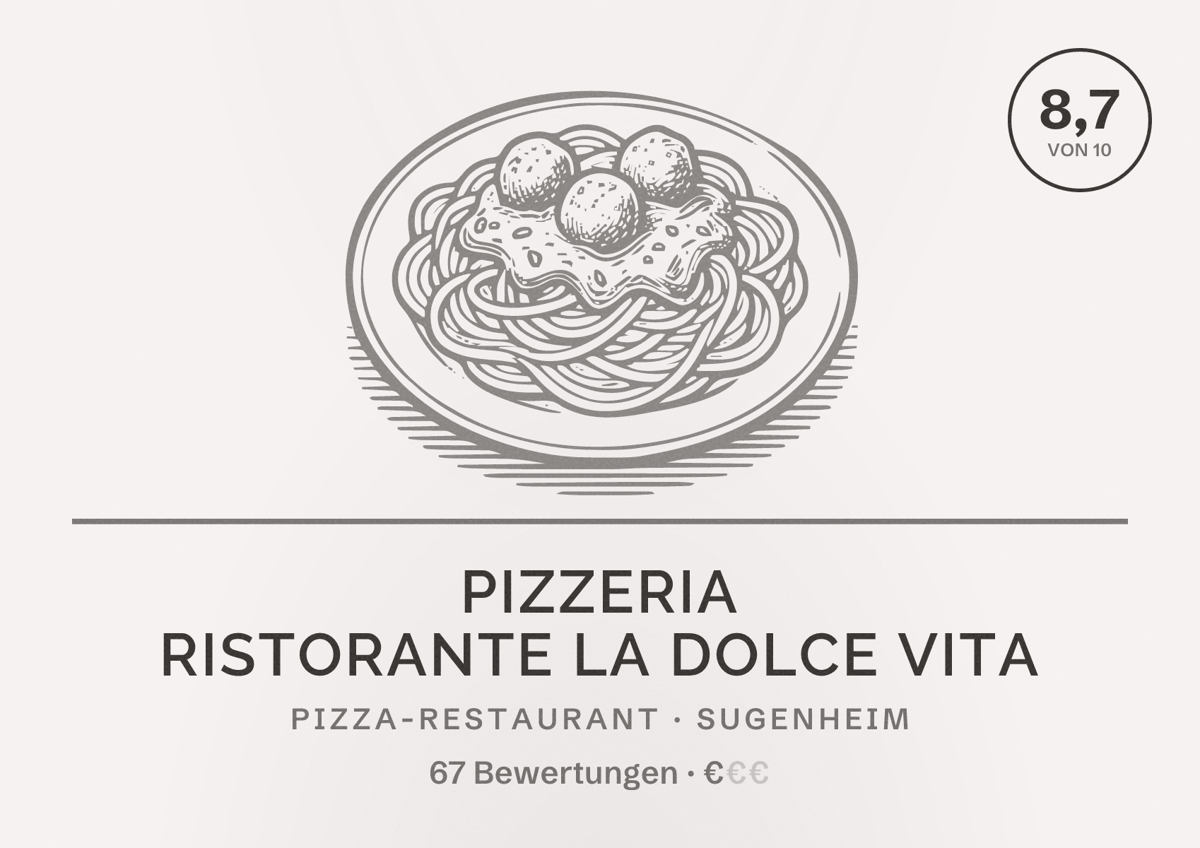 Illustriertes Poster von Pizzeria Ristorante La Dolce Vita, Pizza-Restaurant in Sugenheim: Bewertung 8,7 von 10 aus 67 Bewertungen, Preisniveau €