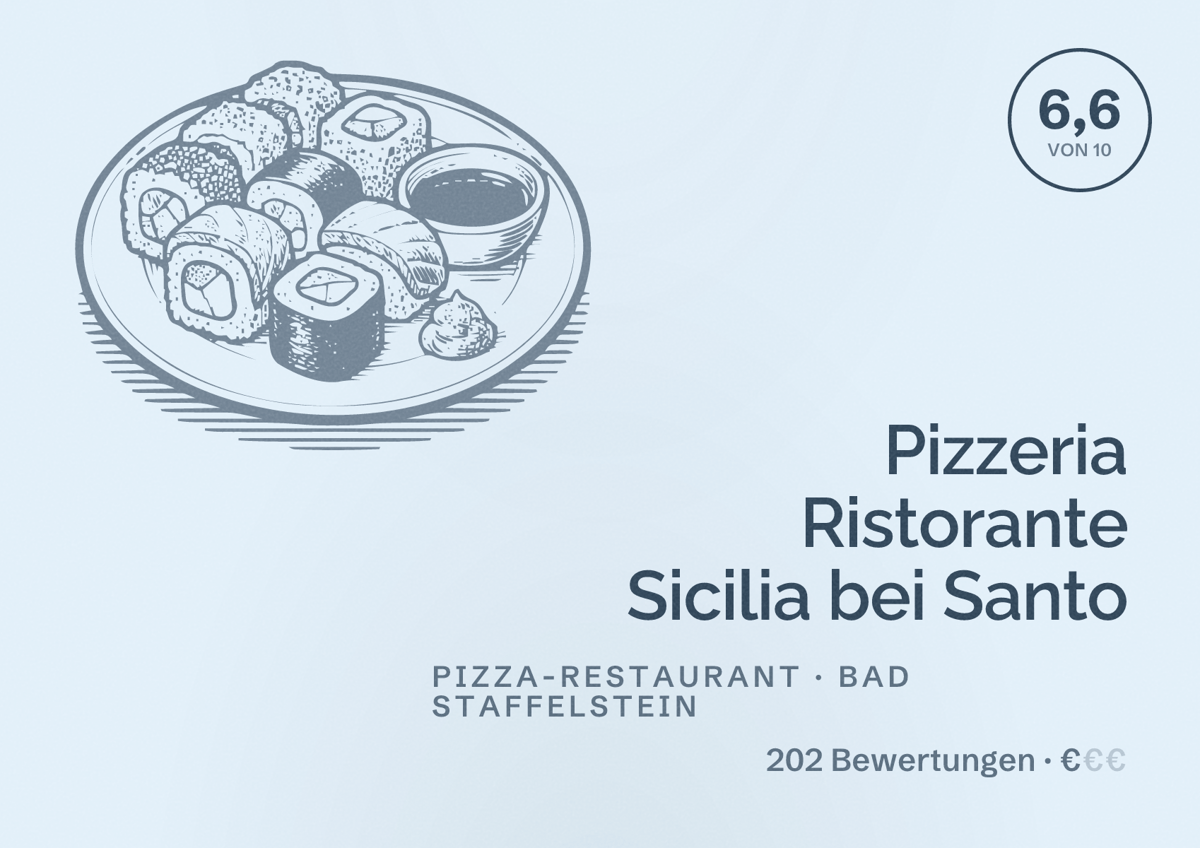Illustriertes Poster von Pizzeria Ristorante Sicilia bei Santo, Pizza-Restaurant in Bad Staffelstein: Bewertung 6,6 von 10 aus 202 Bewertungen, Preisniveau €