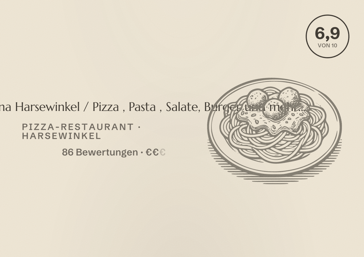 Illustriertes Poster von Pizzeria Romana Harsewinkel / Pizza , Pasta , Salate, Burger und mehr…, Pizza-Restaurant in Harsewinkel: Bewertung 6,9 von 10 aus 86 Bewertungen, Preisniveau €€