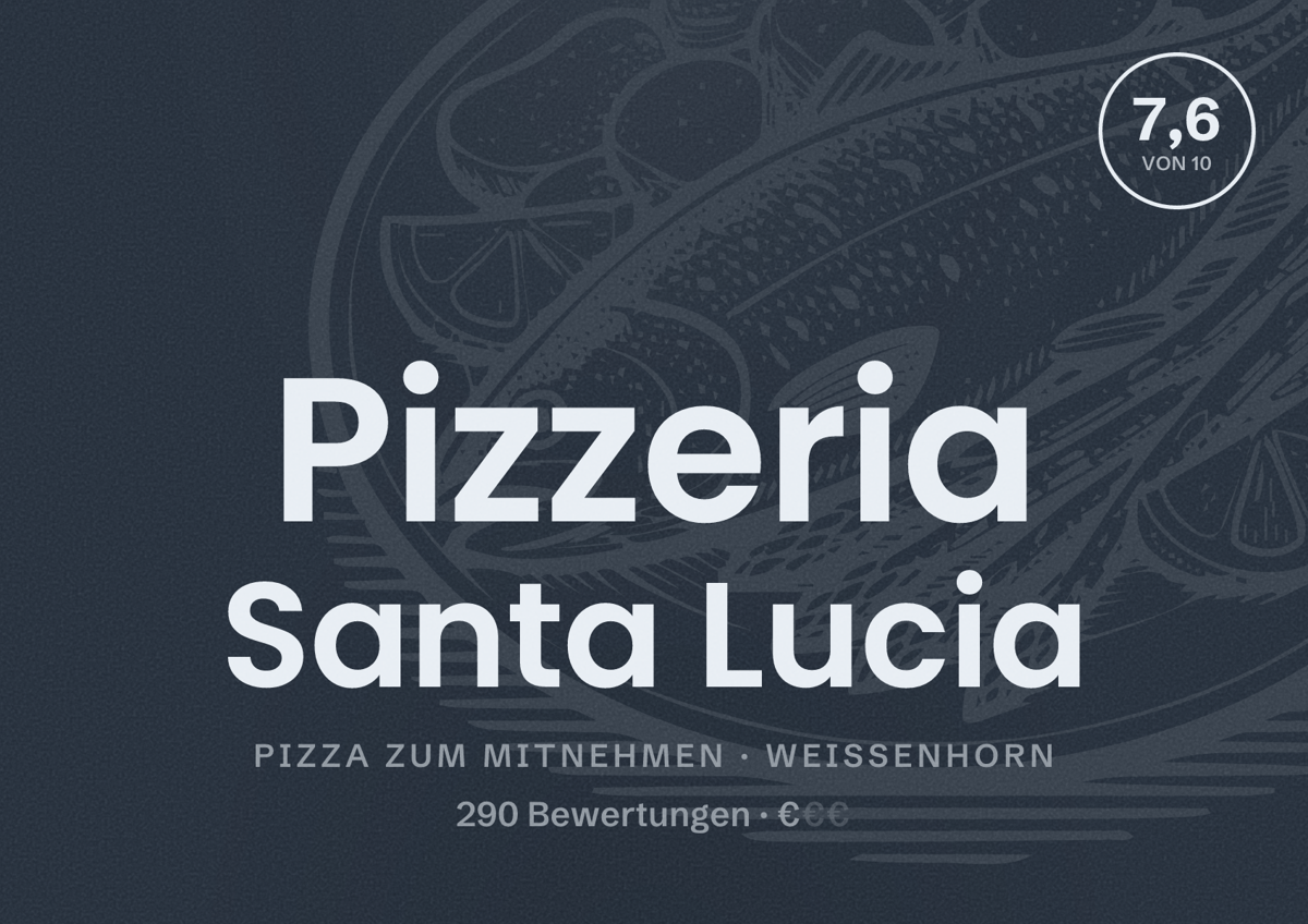 Illustriertes Poster von Pizzeria Santa Lucia, Pizza zum Mitnehmen in Weißenhorn: Bewertung 7,6 von 10 aus 290 Bewertungen, Preisniveau €