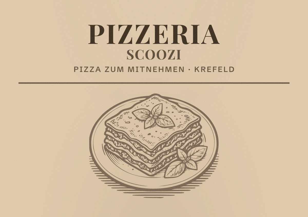 Illustriertes Poster von Pizzeria Scoozi, Pizza zum Mitnehmen in Krefeld