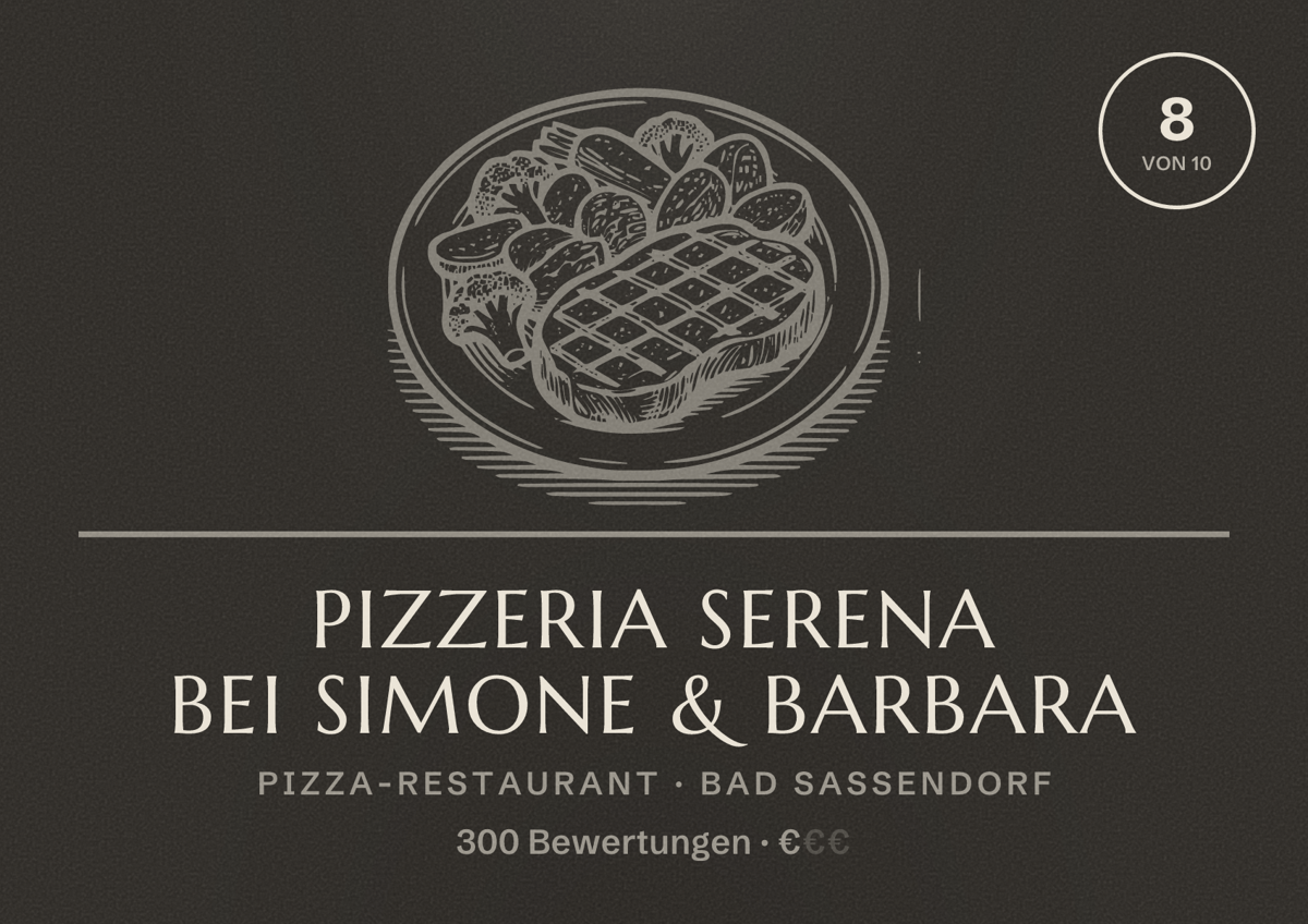 Illustriertes Poster von Pizzeria Serena Bei Simone & Barbara, Pizza-Restaurant in Bad Sassendorf: Bewertung 8 von 10 aus 300 Bewertungen, Preisniveau €