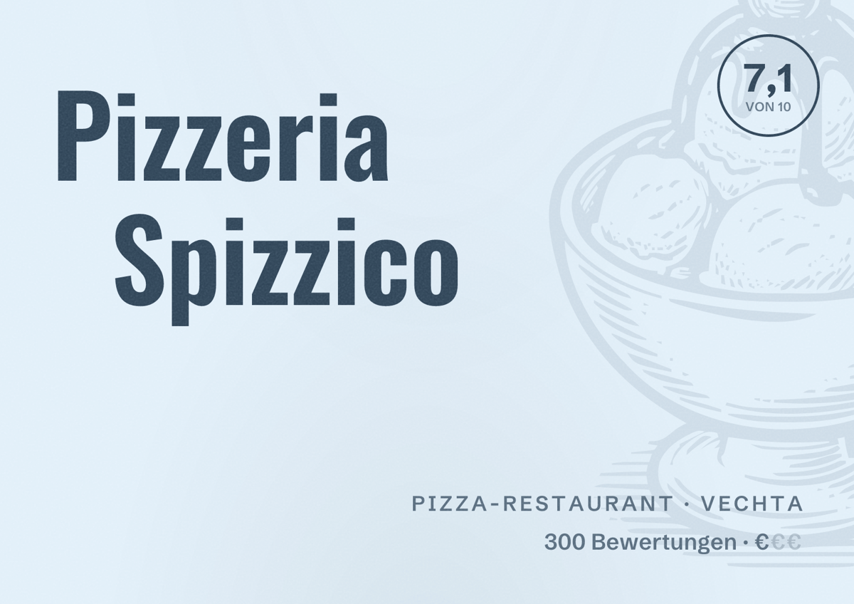 Illustriertes Poster von Pizzeria Spizzico, Pizza-Restaurant in Vechta: Bewertung 7,1 von 10 aus 300 Bewertungen, Preisniveau €