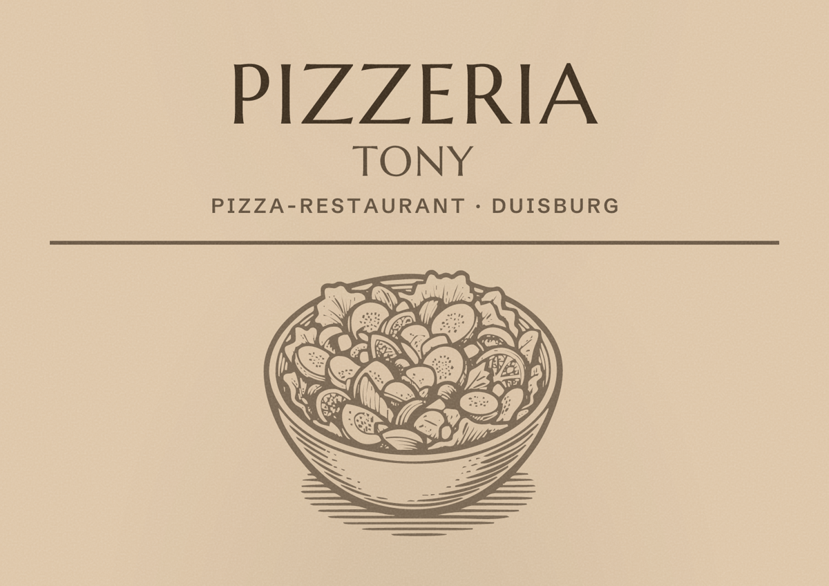 Illustriertes Poster von Pizzeria tony, Pizza-Restaurant in Duisburg