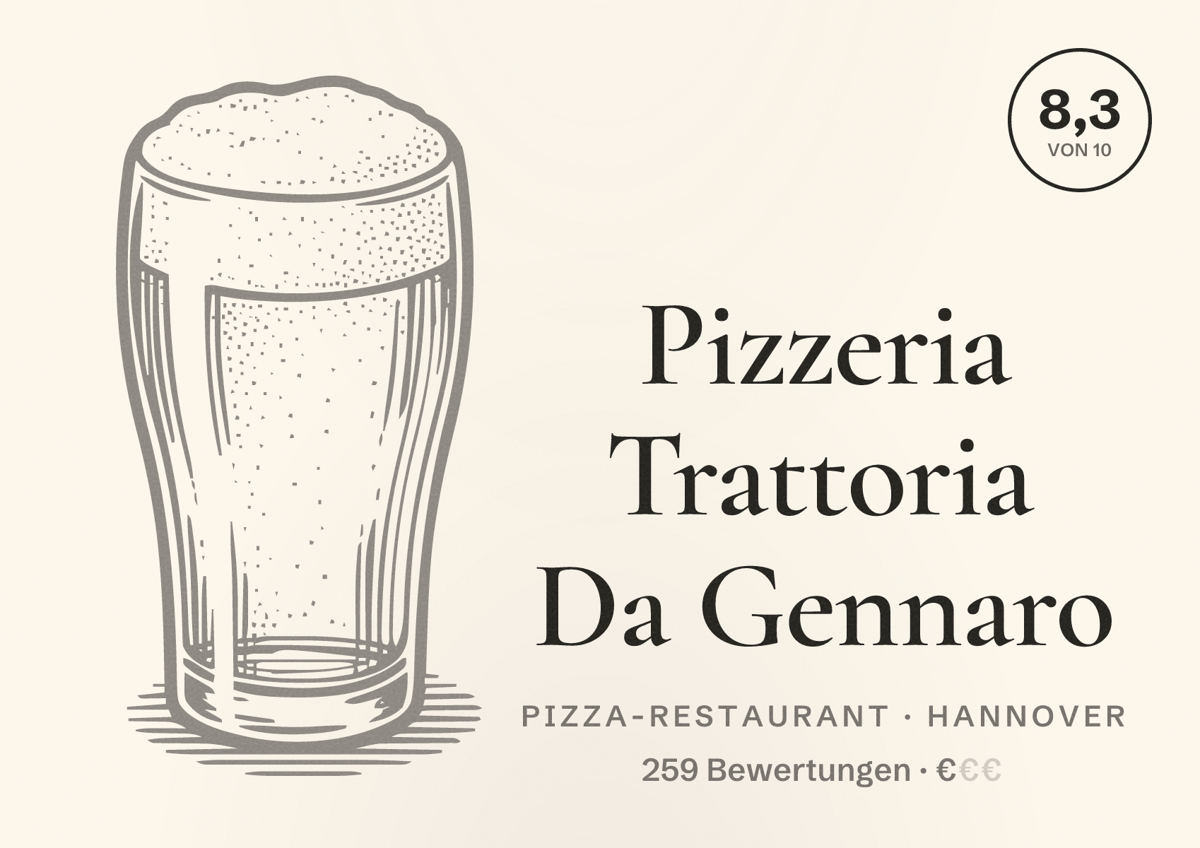 Illustriertes Poster von Pizzeria Trattoria Da Gennaro, Pizza-Restaurant in Hannover: Bewertung 8,3 von 10 aus 259 Bewertungen, Preisniveau €