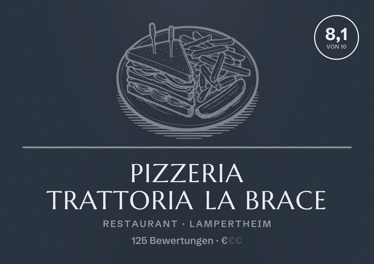 Illustriertes Poster von Pizzeria Trattoria La Brace, Restaurant in Lampertheim: Bewertung 8,1 von 10 aus 125 Bewertungen, Preisniveau €