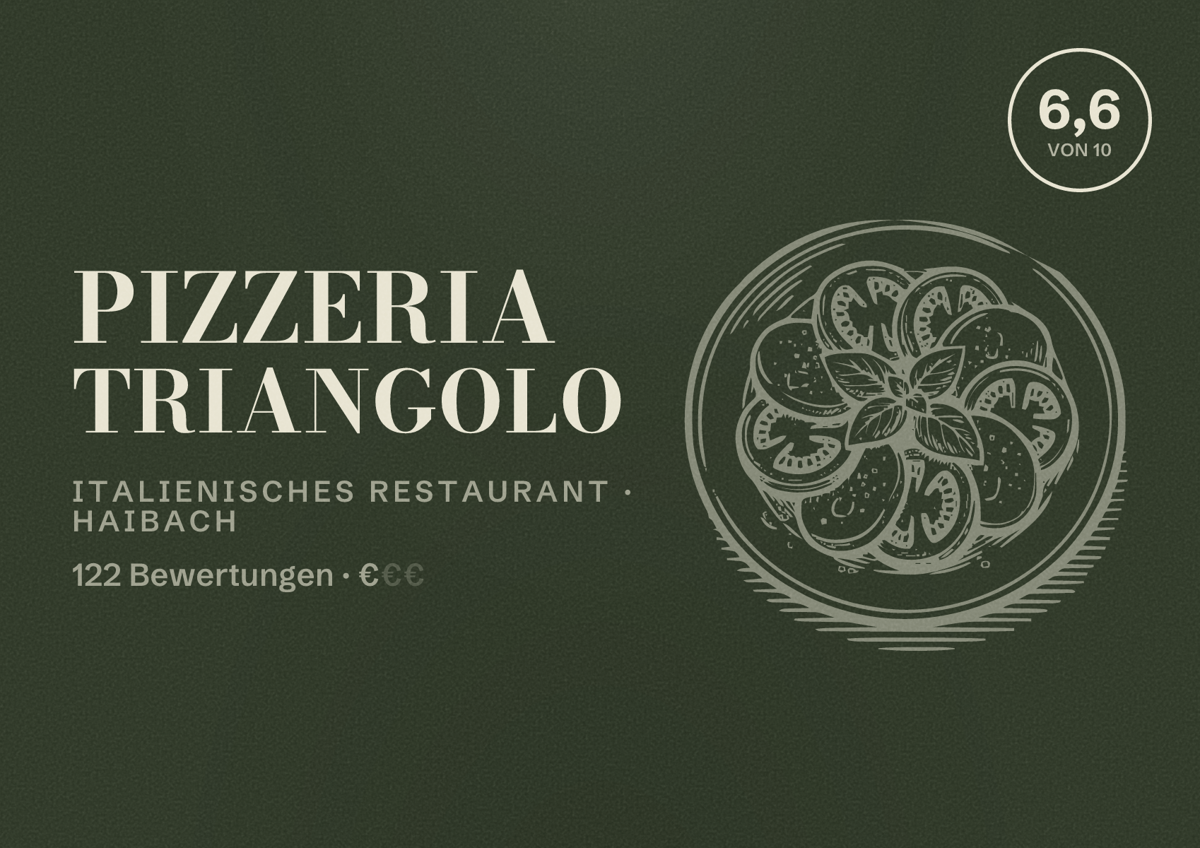Illustriertes Poster von Pizzeria Triangolo, Italienisches Restaurant in Haibach: Bewertung 6,6 von 10 aus 122 Bewertungen, Preisniveau €