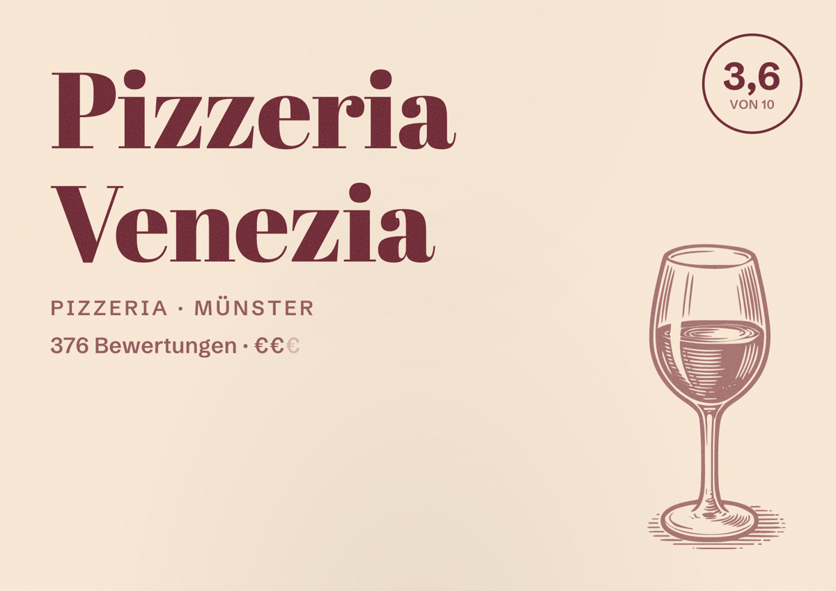 Illustriertes Poster von Pizzeria Venezia, Pizzeria in Münster: Bewertung 3,6 von 10 aus 376 Bewertungen, Preisniveau €€