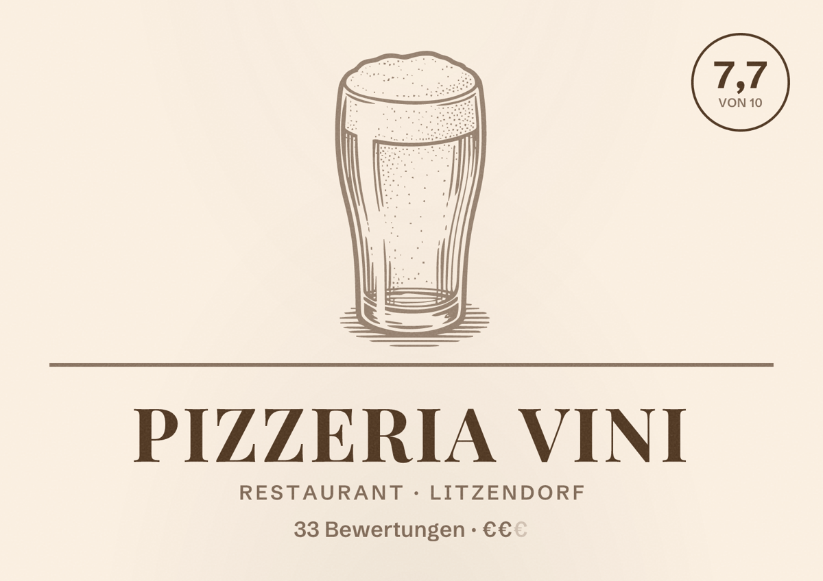 Illustriertes Poster von Pizzeria Vini, Restaurant in Litzendorf: Bewertung 7,7 von 10 aus 33 Bewertungen, Preisniveau €€