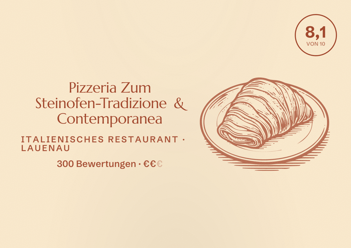 Illustriertes Poster von Pizzeria Zum Steinofen-Tradizione & Contemporanea, Italienisches Restaurant in Lauenau: Bewertung 8,1 von 10 aus 300 Bewertungen, Preisniveau €€