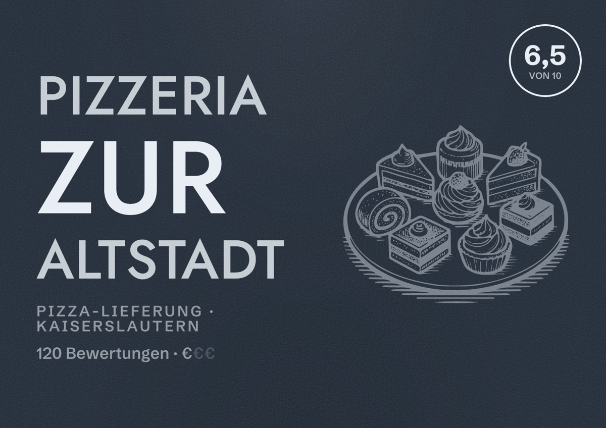 Illustriertes Poster von Pizzeria zur Altstadt, Pizza-Lieferung in Kaiserslautern: Bewertung 6,5 von 10 aus 120 Bewertungen, Preisniveau €