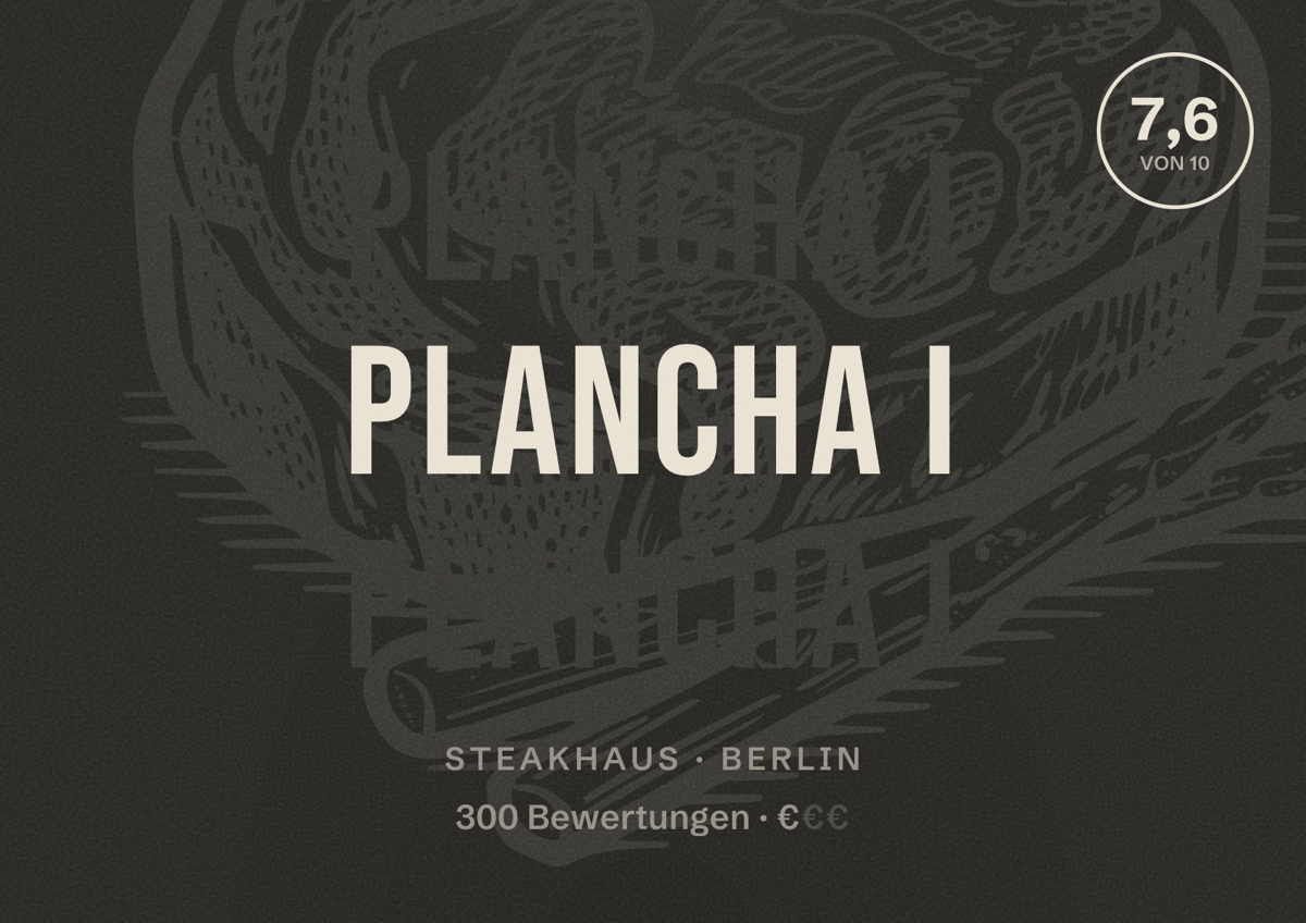 Illustriertes Poster von Plancha I, Steakhaus in Berlin: Bewertung 7,6 von 10 aus 300 Bewertungen, Preisniveau €