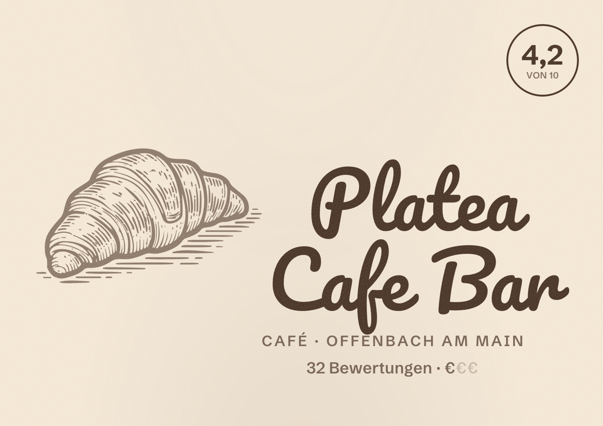 Illustriertes Poster von Platea Cafe Bar, Café in Offenbach am Main: Bewertung 4,2 von 10 aus 32 Bewertungen, Preisniveau €