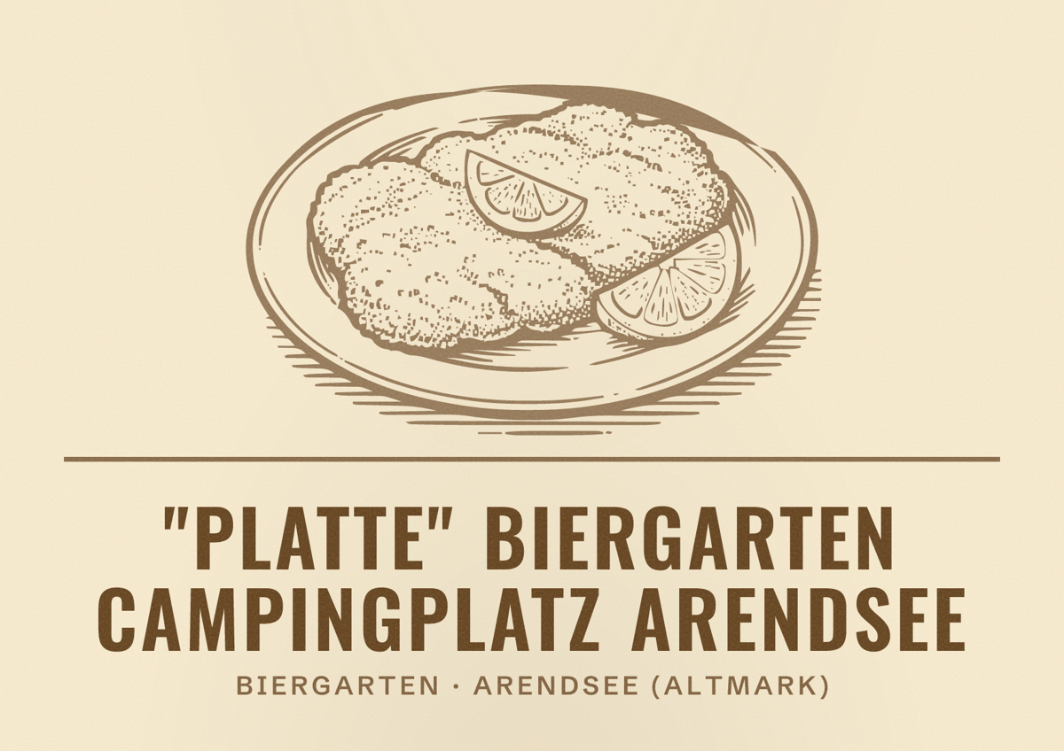 Illustriertes Poster von "Platte" Biergarten Campingplatz Arendsee, Biergarten in Arendsee (Altmark)