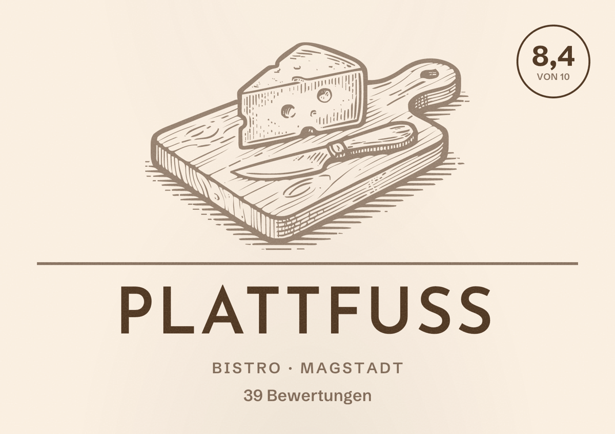 Illustriertes Poster von Plattfuß, Bistro in Magstadt: Bewertung 8,4 von 10 aus 39 Bewertungen