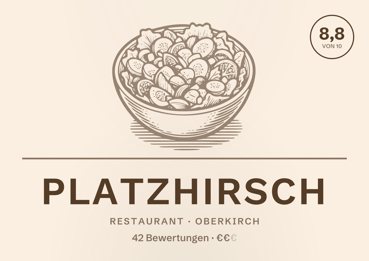 Illustriertes Poster von Platzhirsch, Restaurant in Oberkirch: Bewertung 8,8 von 10 aus 42 Bewertungen, Preisniveau €€
