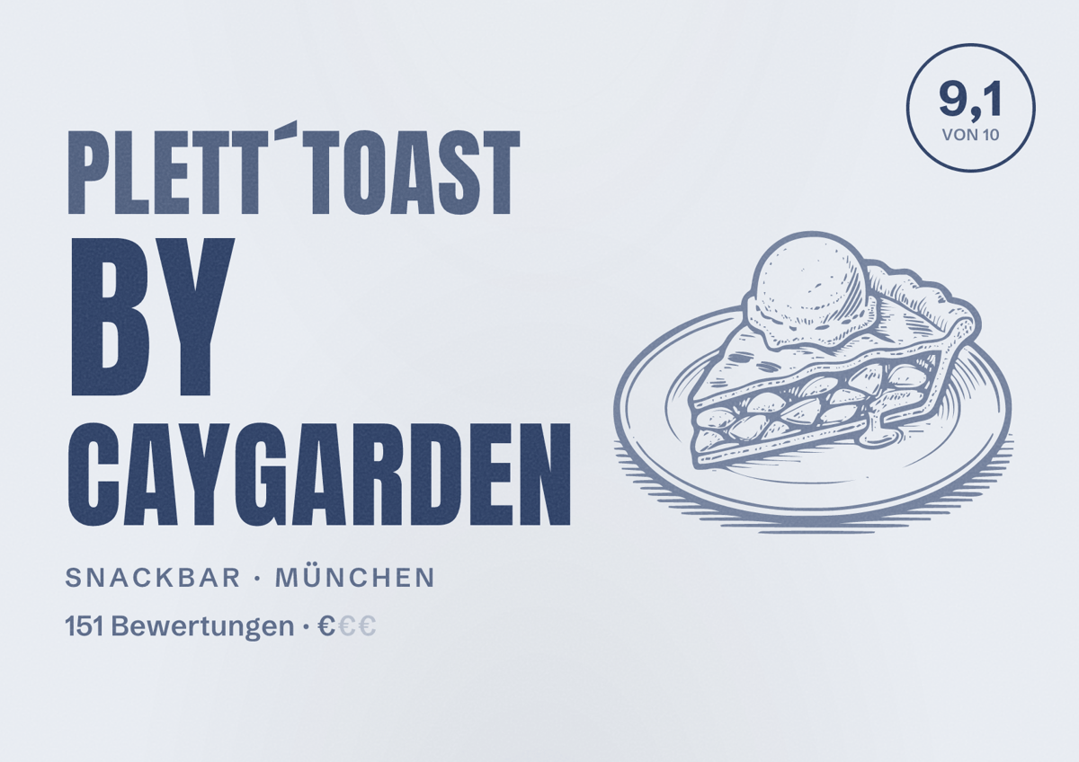 Illustriertes Poster von Plett´toast by CayGarden, Snackbar in München: Bewertung 9,1 von 10 aus 151 Bewertungen, Preisniveau €