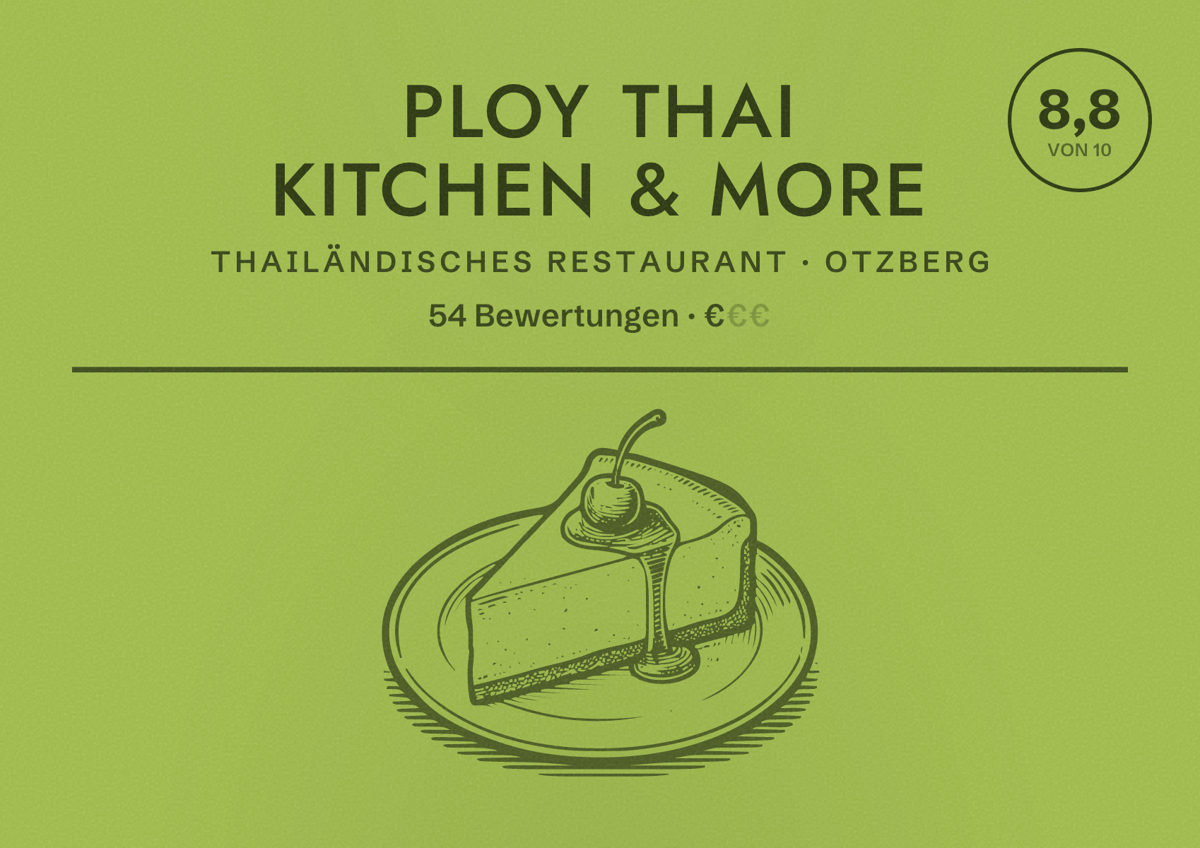 Illustriertes Poster von Ploy Thai Kitchen & More, Thailändisches Restaurant in Otzberg: Bewertung 8,8 von 10 aus 54 Bewertungen, Preisniveau €