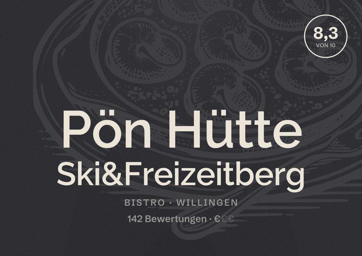 Illustriertes Poster von Pön Hütte Ski&Freizeitberg, Bistro in Willingen: Bewertung 8,3 von 10 aus 142 Bewertungen, Preisniveau €