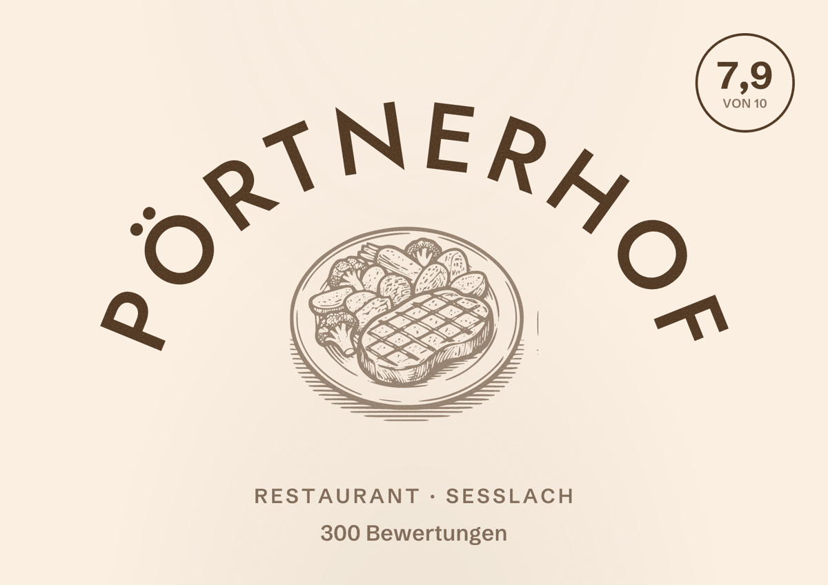 Illustriertes Poster von Pörtnerhof, Restaurant in Seßlach: Bewertung 7,9 von 10 aus 300 Bewertungen