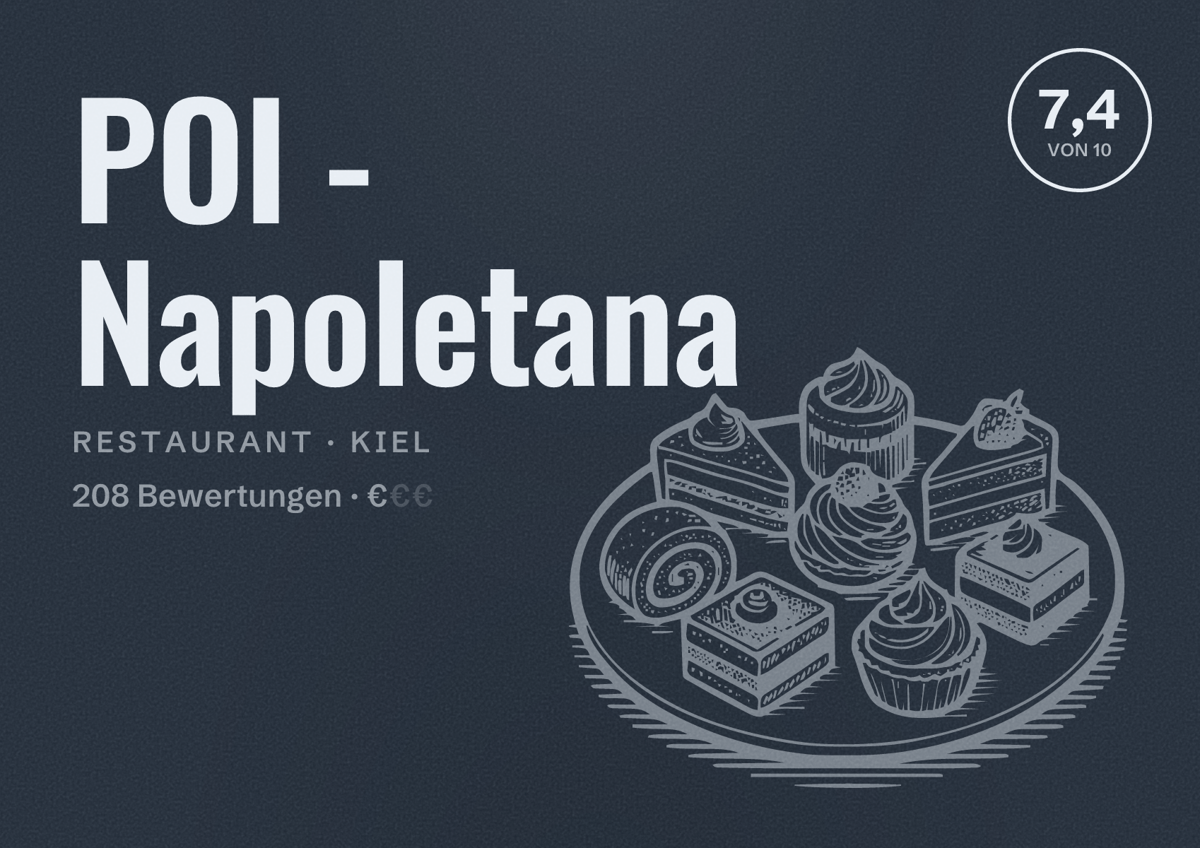 Illustriertes Poster von POI - Napoletana, Restaurant in Kiel: Bewertung 7,4 von 10 aus 208 Bewertungen, Preisniveau €