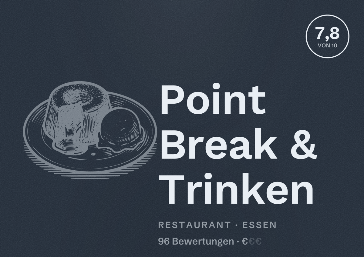 Illustriertes Poster von Point Break & Trinken, Restaurant in Essen: Bewertung 7,8 von 10 aus 96 Bewertungen, Preisniveau €