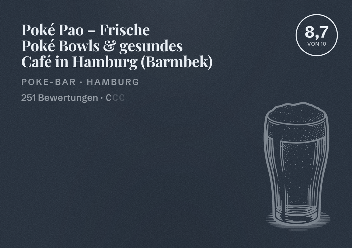 Illustriertes Poster von Poké Pao – Frische Poké Bowls & gesundes Café in Hamburg (Barmbek), Poke-Bar in Hamburg: Bewertung 8,7 von 10 aus 251 Bewertungen, Preisniveau €
