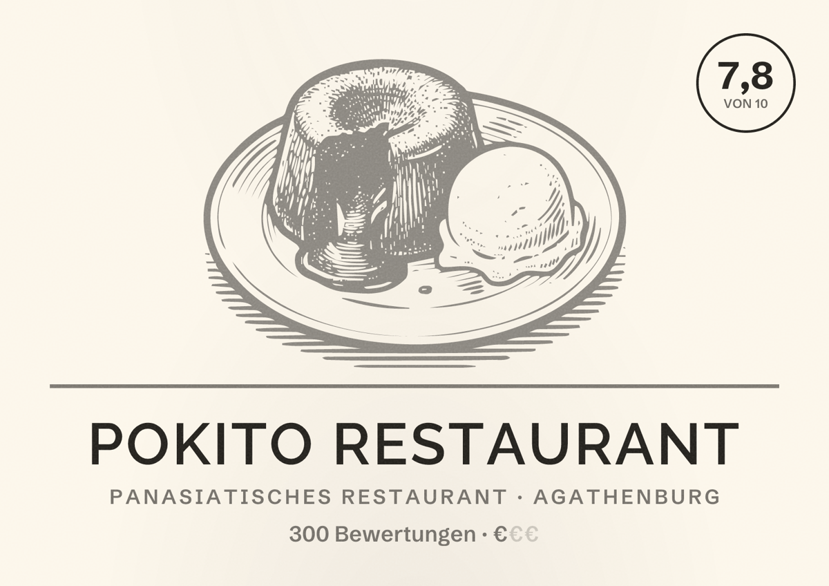 Illustriertes Poster von Pokito Restaurant, Panasiatisches Restaurant in Agathenburg: Bewertung 7,8 von 10 aus 300 Bewertungen, Preisniveau €