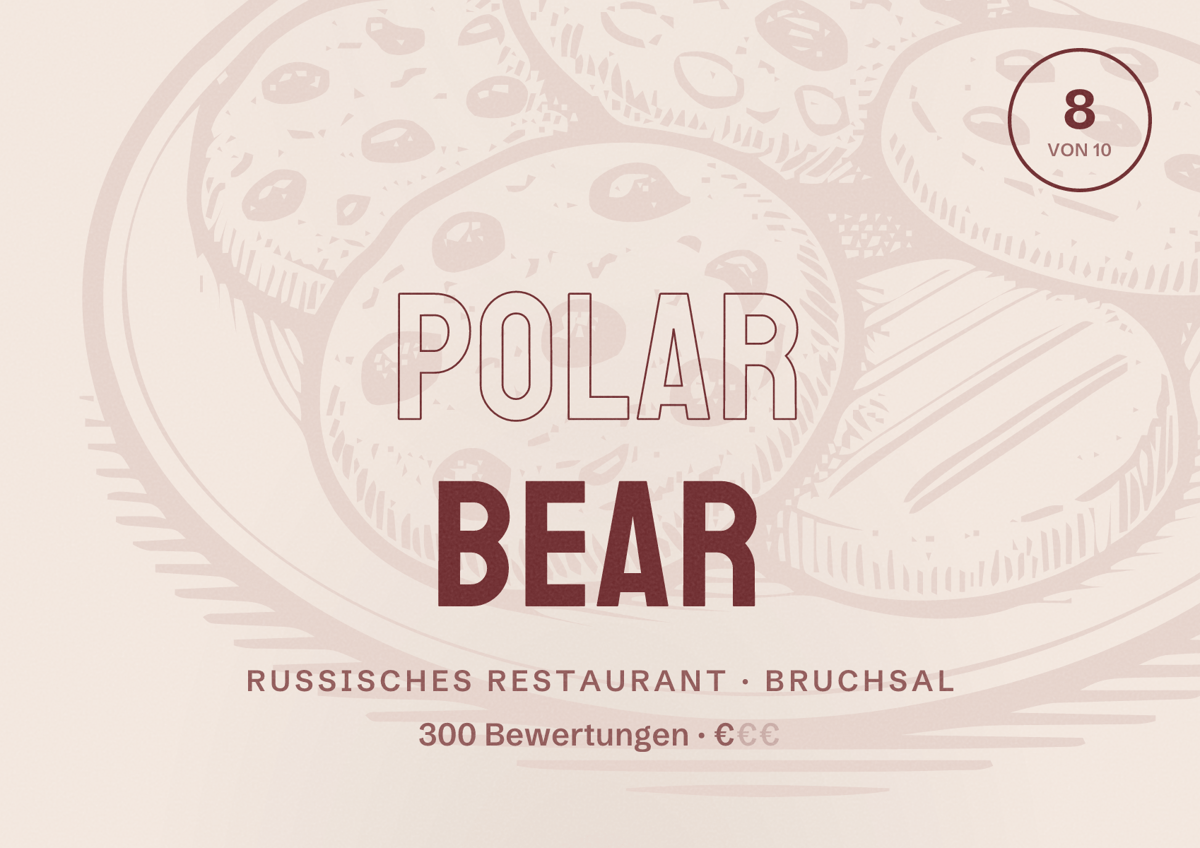 Illustriertes Poster von Polar bear, Russisches Restaurant in Bruchsal: Bewertung 8 von 10 aus 300 Bewertungen, Preisniveau €