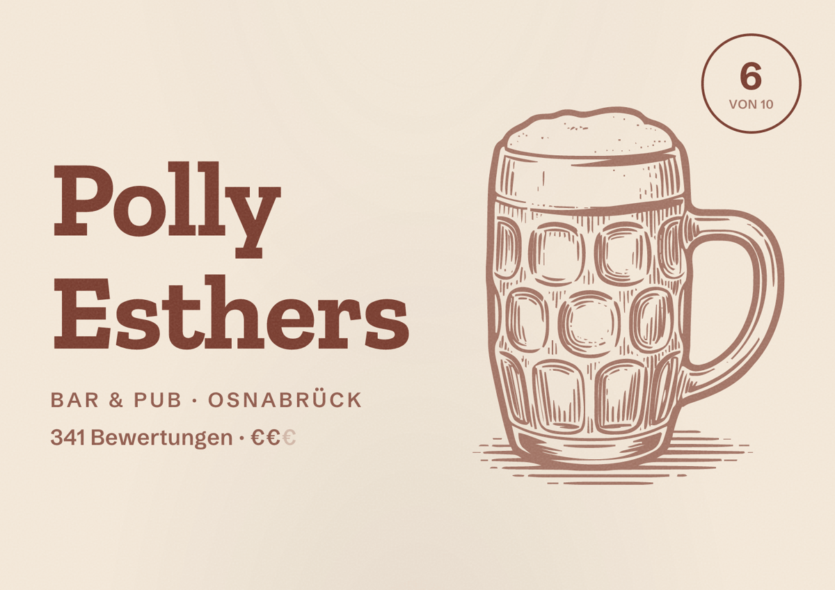Illustriertes Poster von Polly Esthers, Bar & Pub in Osnabrück: Bewertung 6 von 10 aus 341 Bewertungen, Preisniveau €€