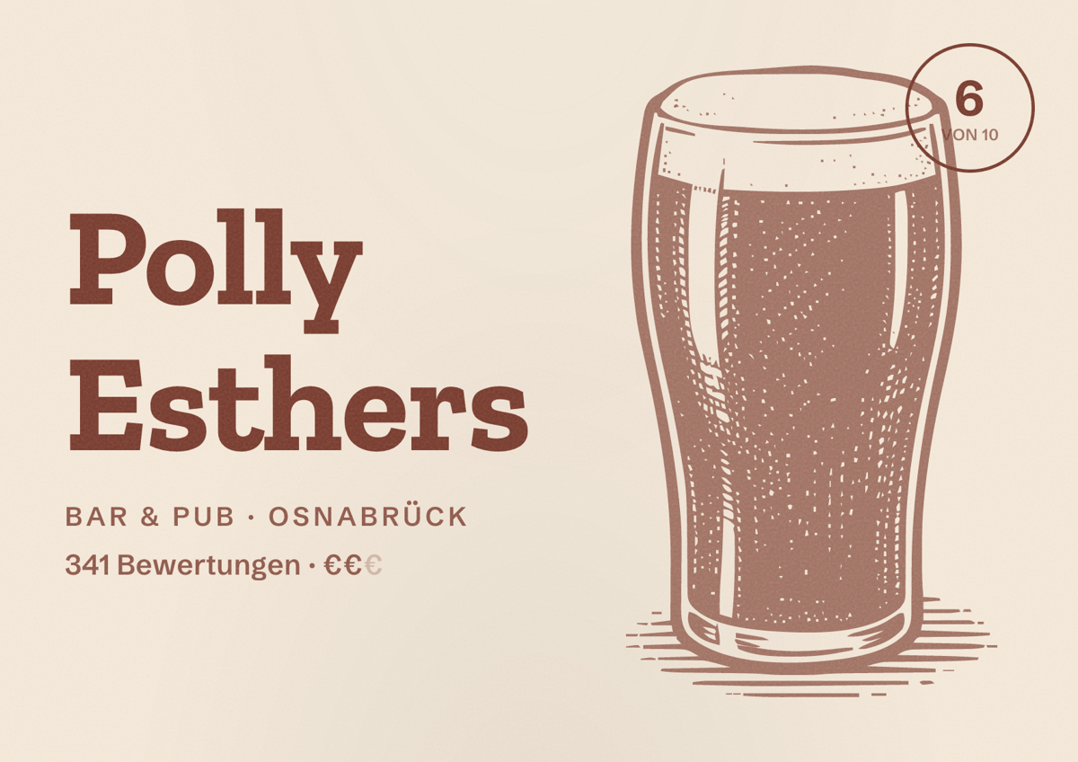 Illustriertes Poster von Polly Esthers, Bar & Pub in Osnabrück: Bewertung 6 von 10 aus 341 Bewertungen, Preisniveau €€