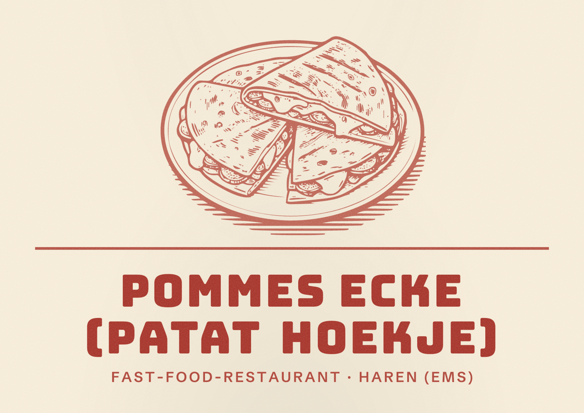 Illustriertes Poster von Pommes Ecke (Patat Hoekje), Fast-Food-Restaurant in Haren (Ems)