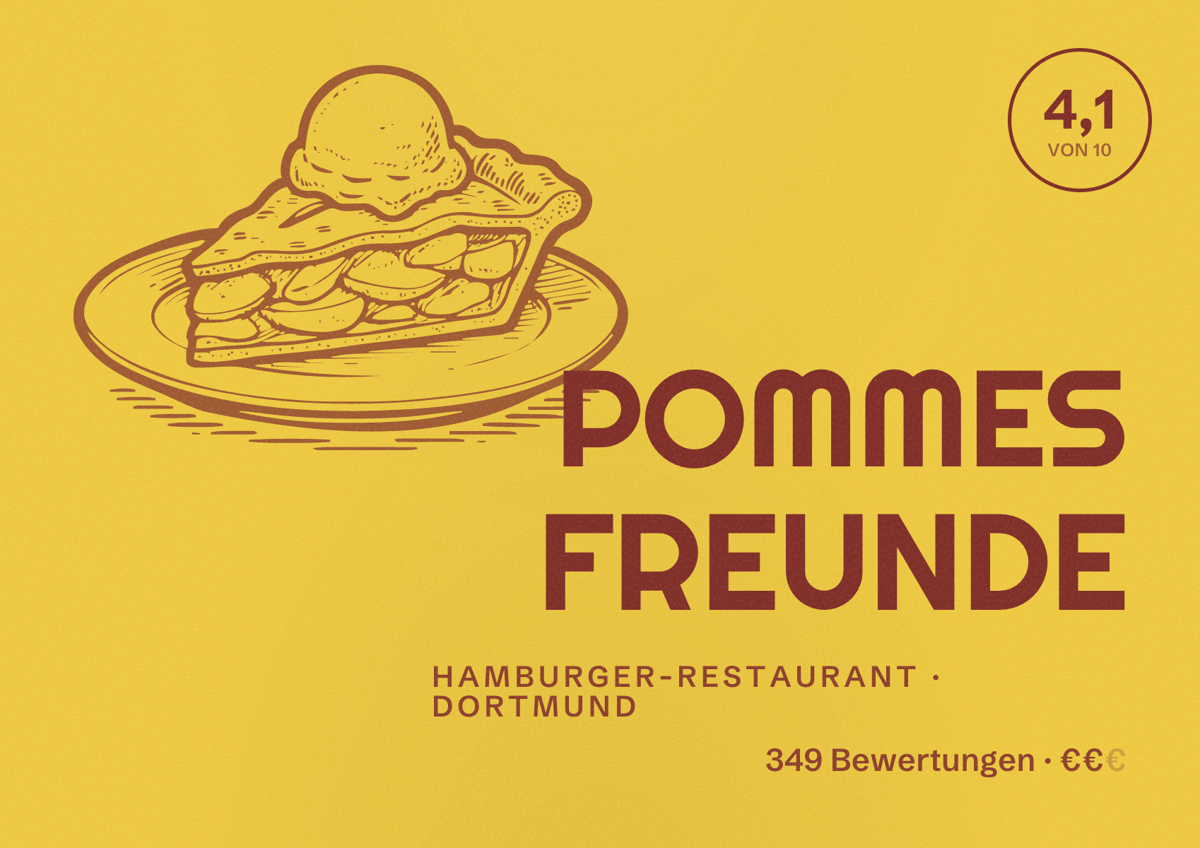 Illustriertes Poster von POMMES FREUNDE, Hamburger-Restaurant in Dortmund: Bewertung 4,1 von 10 aus 349 Bewertungen, Preisniveau €€
