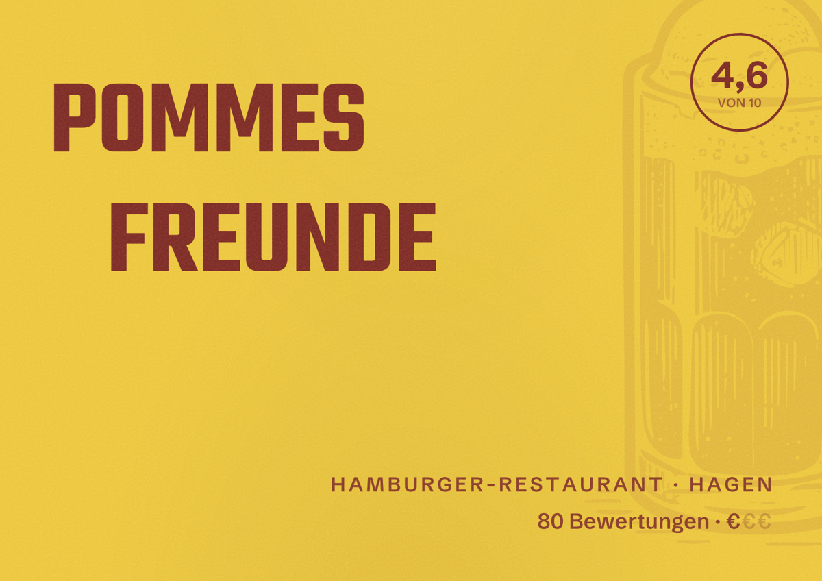 Illustriertes Poster von POMMES FREUNDE, Hamburger-Restaurant in Hagen: Bewertung 4,6 von 10 aus 80 Bewertungen, Preisniveau €