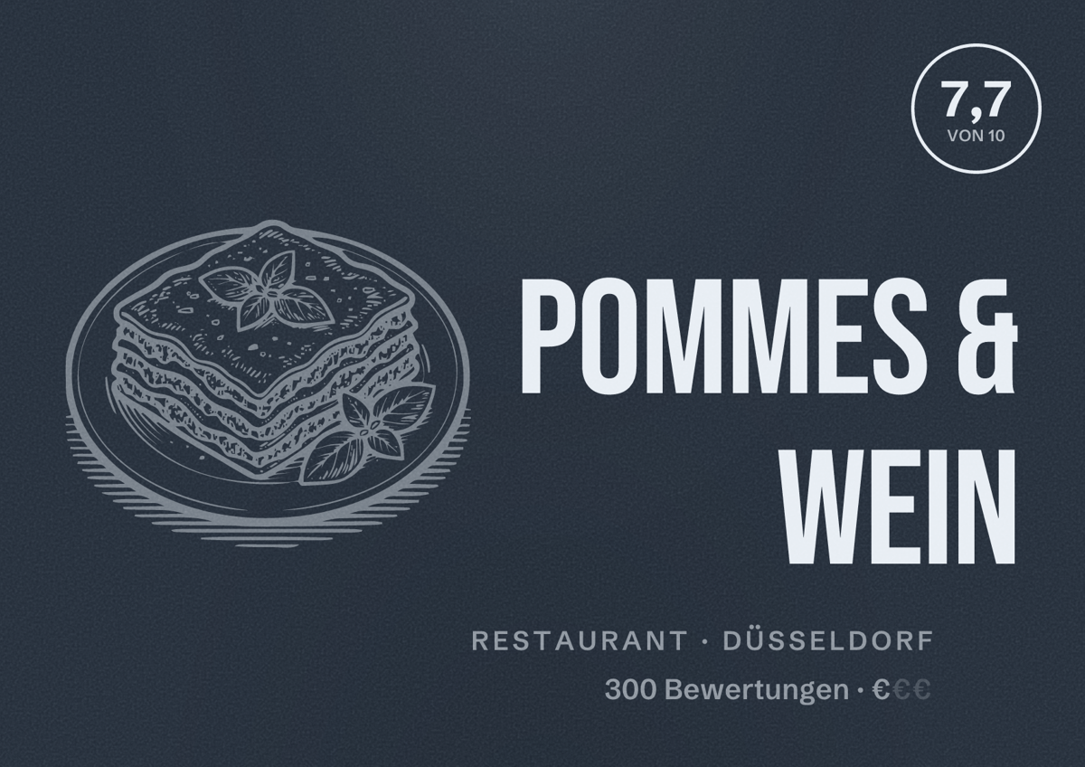 Illustriertes Poster von Pommes & Wein, Restaurant in Düsseldorf: Bewertung 7,7 von 10 aus 300 Bewertungen, Preisniveau €