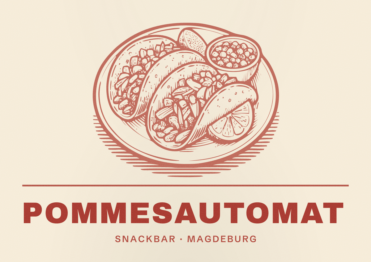 Illustriertes Poster von Pommesautomat, Snackbar in Magdeburg