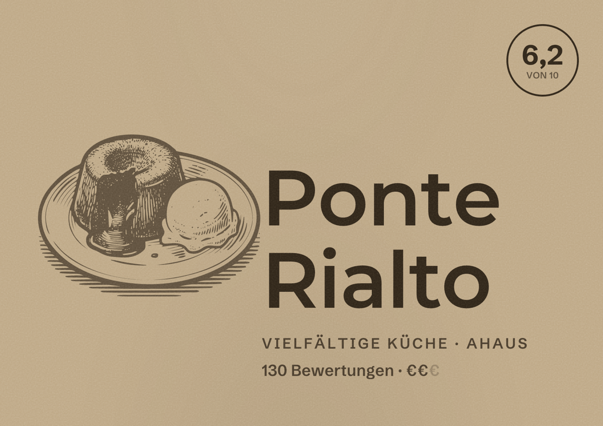 Illustriertes Poster von Ponte Rialto, Vielfältige Küche in Ahaus: Bewertung 6,2 von 10 aus 130 Bewertungen, Preisniveau €€