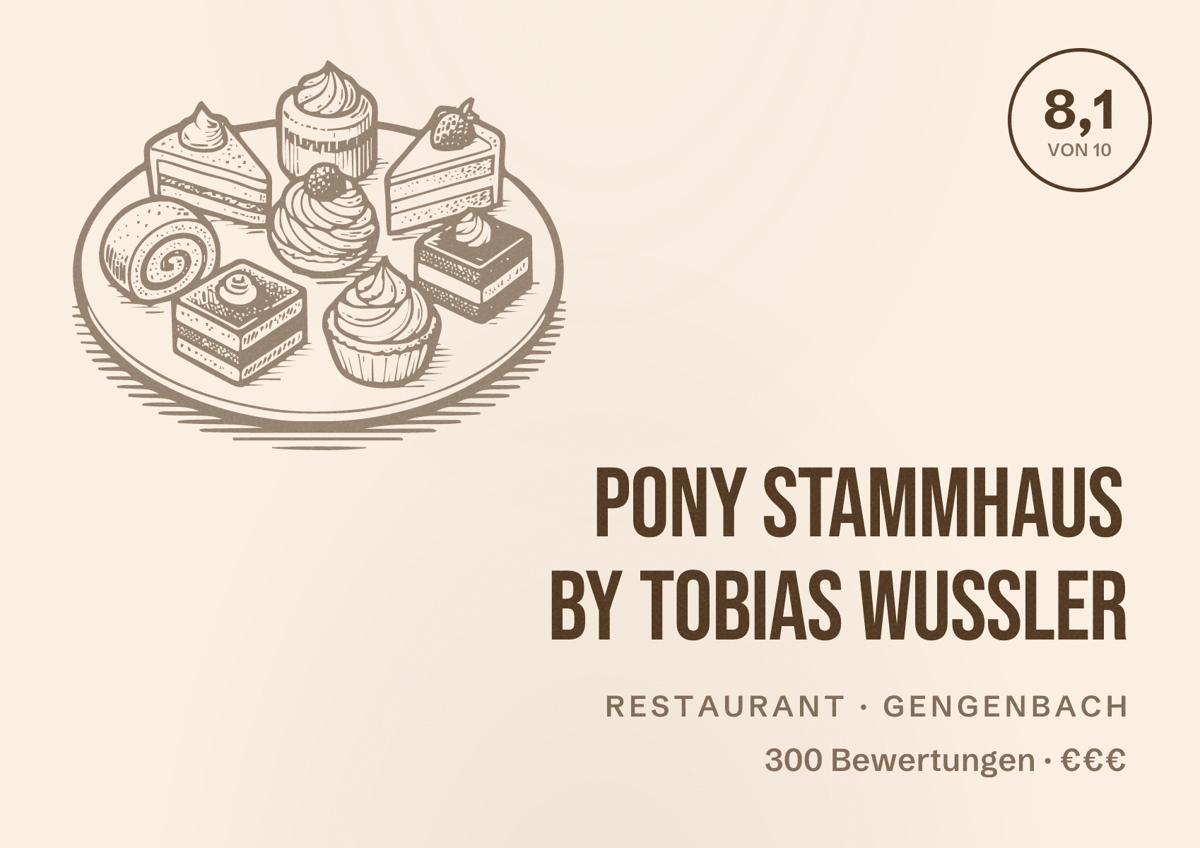 Illustriertes Poster von PONY STAMMHAUS BY TOBIAS WUSSLER, Restaurant in Gengenbach: Bewertung 8,1 von 10 aus 300 Bewertungen, Preisniveau €€€