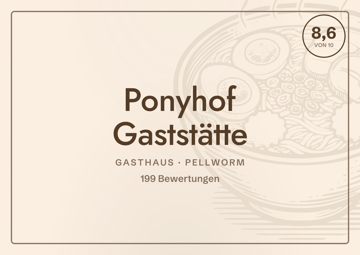 Illustriertes Poster von Ponyhof Gaststätte, Gasthaus in Pellworm: Bewertung 8,6 von 10 aus 199 Bewertungen