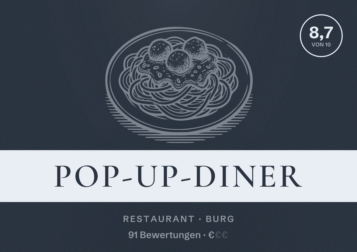 Illustriertes Poster von Pop-Up-Diner, Restaurant in Burg: Bewertung 8,7 von 10 aus 91 Bewertungen, Preisniveau €