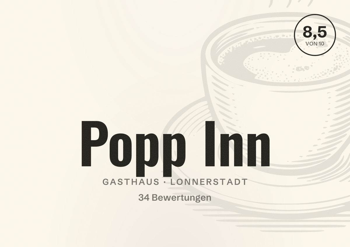 Illustriertes Poster von Popp Inn, Gasthaus in Lonnerstadt: Bewertung 8,5 von 10 aus 34 Bewertungen