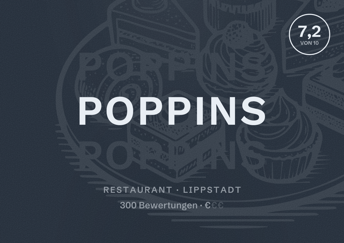 Illustriertes Poster von Poppins, Restaurant in Lippstadt: Bewertung 7,2 von 10 aus 300 Bewertungen, Preisniveau €