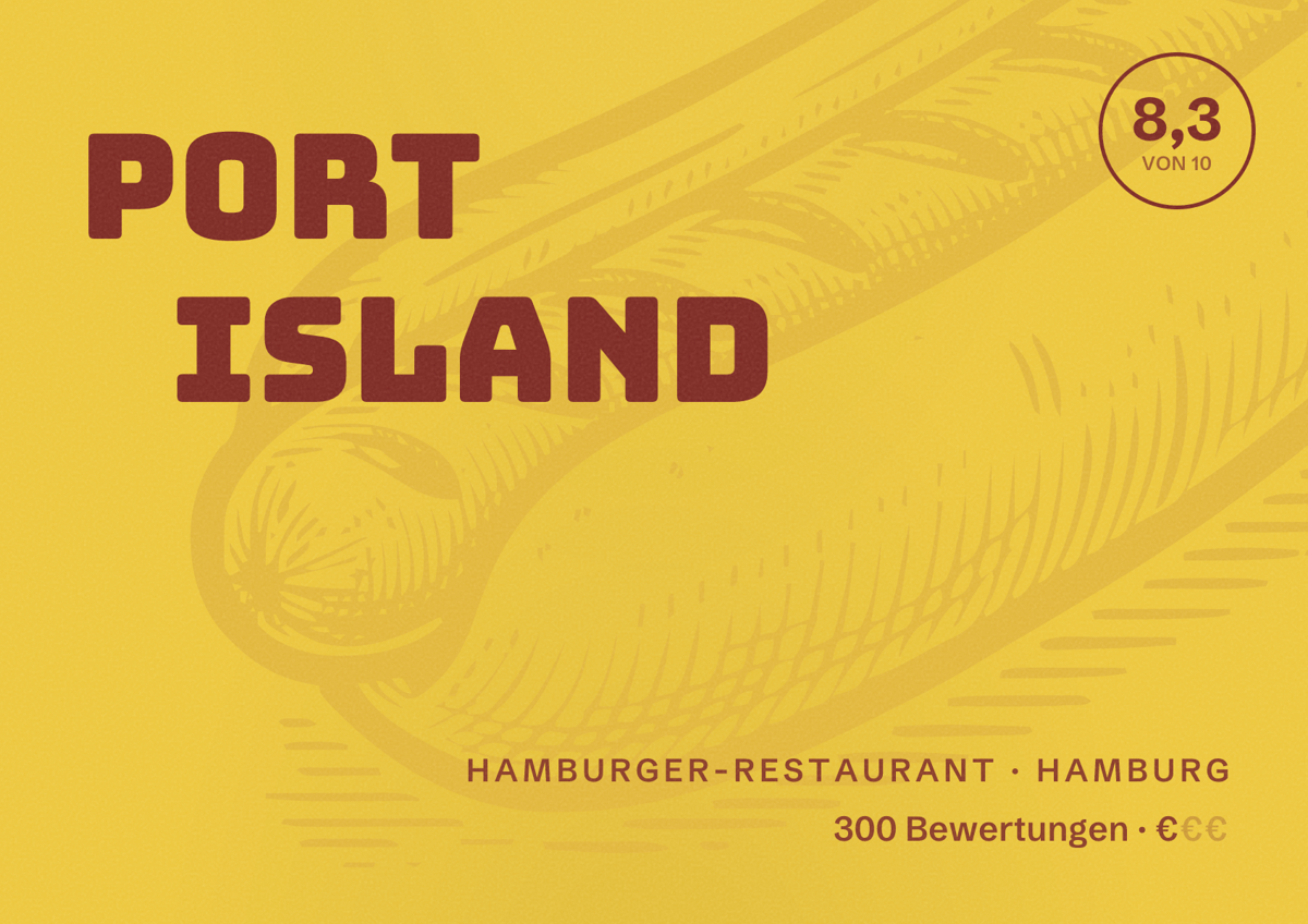 Illustriertes Poster von PORT island, Hamburger-Restaurant in Hamburg: Bewertung 8,3 von 10 aus 300 Bewertungen, Preisniveau €