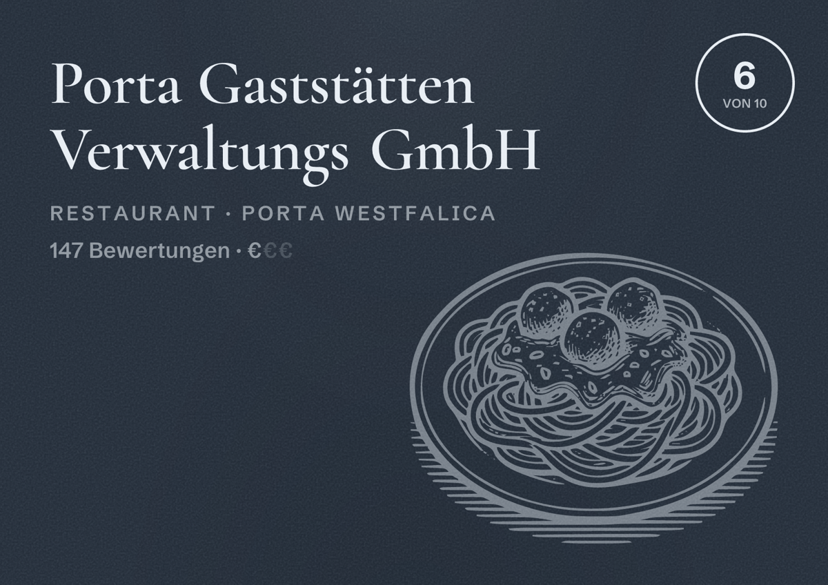 Illustriertes Poster von Porta Gaststätten Verwaltungs GmbH, Restaurant in Porta Westfalica: Bewertung 6 von 10 aus 147 Bewertungen, Preisniveau €